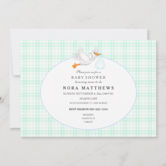 Noahs Ark Animals Mint Green Gingham Einladung (Rückseite)