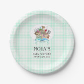 Noahs Ark Animals Mint Green Gingham Pappteller (Vorderseite)