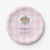 Noah's Ark Animals Pink Gingham Pappteller (Vorderseite)