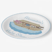 Noah's Ark Baby Boy Blue Baby Shower Pappteller (Schrägansicht)