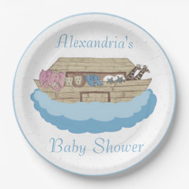 Noah's Ark Baby Boy Blue Baby Shower Pappteller