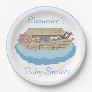Noah's Ark Baby Boy Blue Baby Shower Pappteller