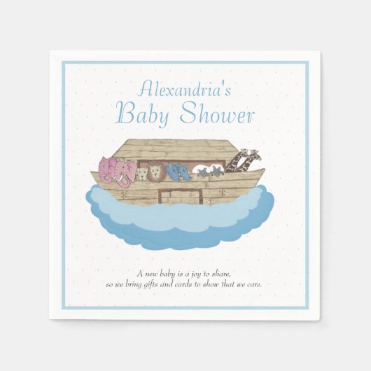 Noah's Ark Baby Boy Blue Baby Shower Serviette (Vorderseite)