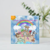 Noahs Ark Baby Dusche Einladung Regenbogen & Wolke (Stehend Vorderseite)