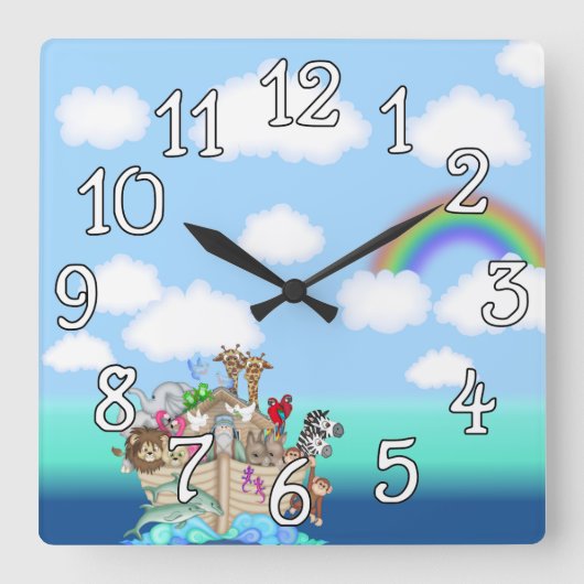 Noahs Ark Baby Kinderzimmer Wall Clock Quadratische Wanduhr (Vorderseite)