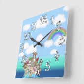Noahs Ark Baby Kinderzimmer Wall Clock Quadratische Wanduhr (Winkel)