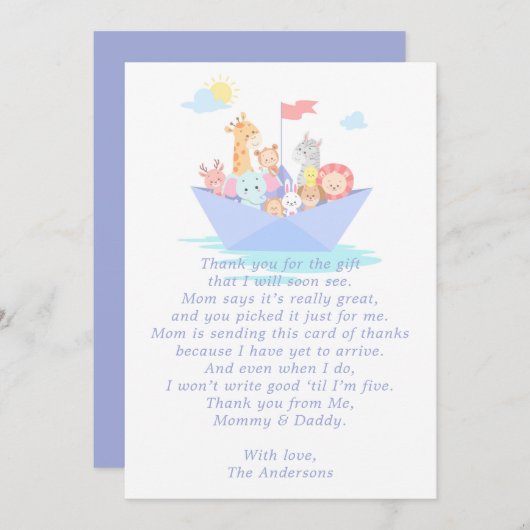 Noah's Ark Baby Shower Danke Karte (Vorne/Hinten)
