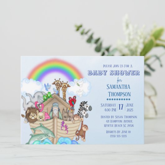 Noah's Ark Baby Shower Einladung (Stehend Vorderseite)