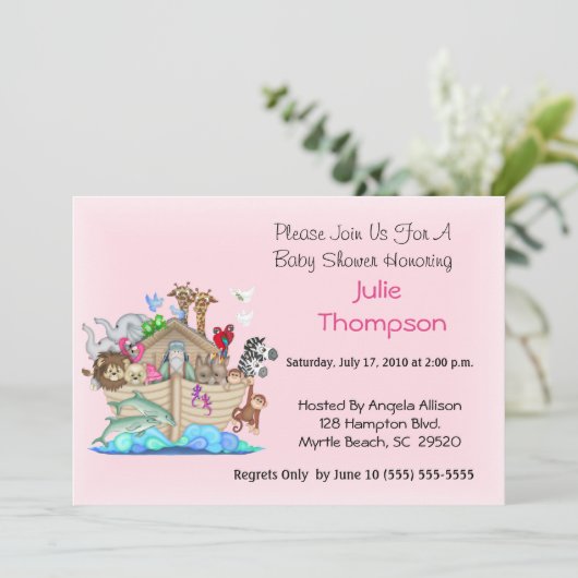 Noah's Ark Baby Shower Einladung (Stehend Vorderseite)