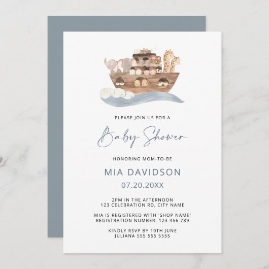 Noah's Ark Baby Shower Einladung (Vorne/Hinten)