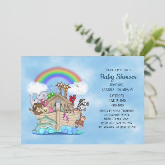 Noah's Ark Baby Shower Einladung (Stehend Vorderseite)