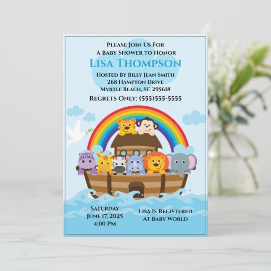 Noah's Ark Baby Shower Einladung (Stehend Vorderseite)