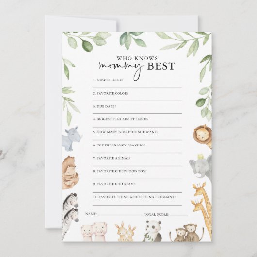 Noah's Ark Baby Shower kennt Mommy Best Game Einladung (Vorderseite)