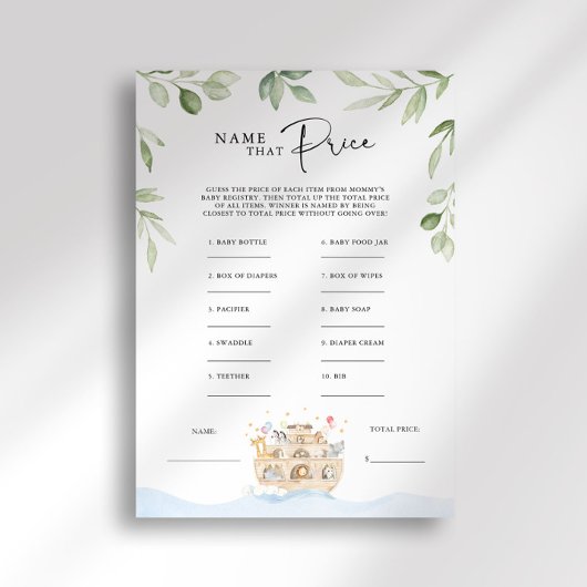 Noah's Ark Baby Shower Price Game Einladung