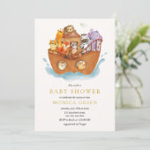 Noah's Ark Bible Story Animals Baby Shower Einladung (Stehend Vorderseite)