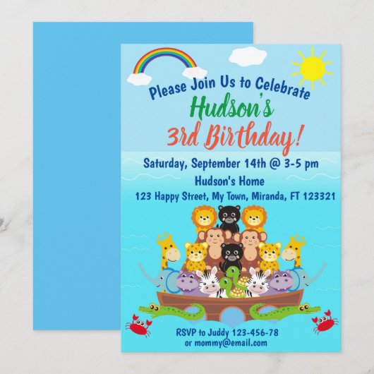 Noah's Ark Birthday Einladung (Vorne/Hinten)