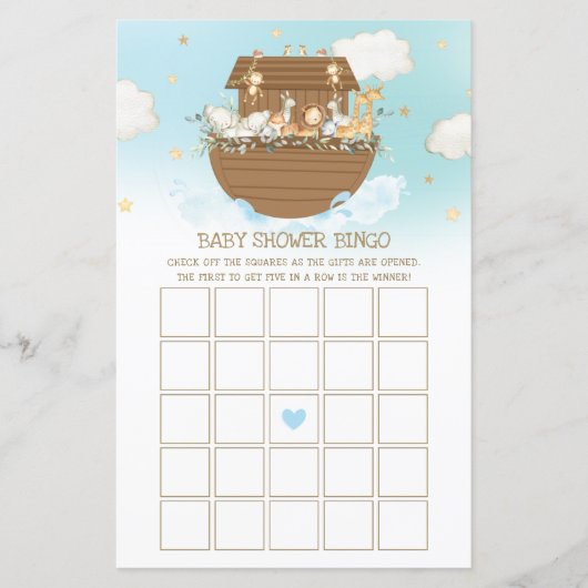 Noah's Ark Blue Boy Baby Shower Bingo Game (Vorderseite)