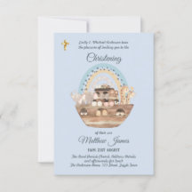 Noahs Ark Blue Boys Christening laden zur Taufe ei
