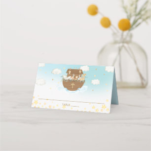 Noah's Ark Blue Niedlicher Tiere Taufe Gast Name Platzkarte