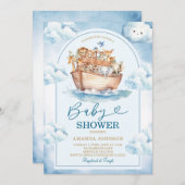  Noah's Ark Blue Watercolor Baby Shower Einladung (Vorne/Hinten)
