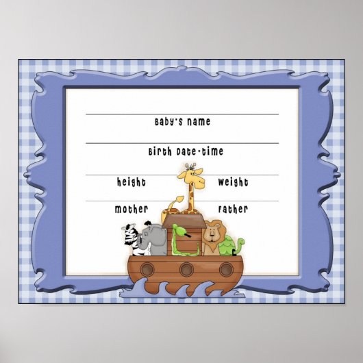 Noah's Ark Boy Birth Certificate Poster (Vorne)