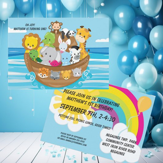 Noah's Ark Custom Birthday Kids Einladung