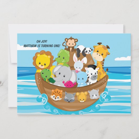 Noah's Ark Custom Birthday Kids Einladung (Vorderseite)