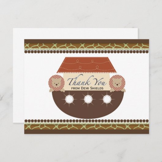 Noah's Ark Flat Danke Karte (Vorne/Hinten)