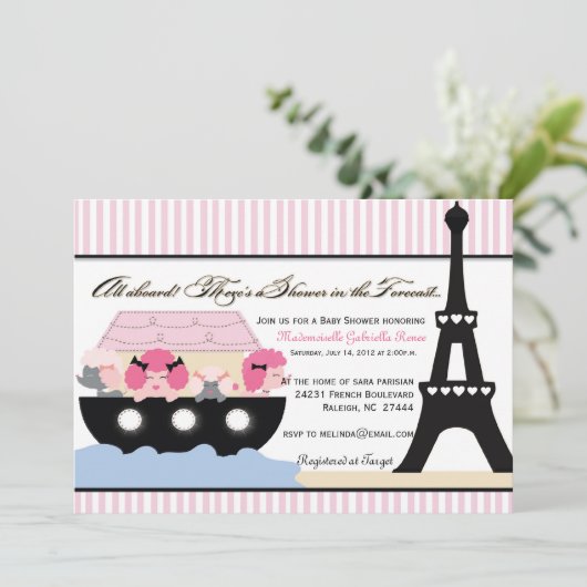 Noahs Ark geht nach Paris Einladung für Mädchen (Stehend Vorderseite)