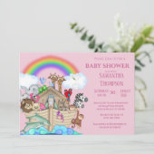 Noah's Ark Girls Baby Shower Einladung (Stehend Vorderseite)