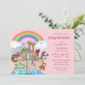 Noah's Ark Girls Baby Shower Einladung (Stehend Vorderseite)