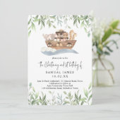 Noahs Ark Greenerity Christening & 1. Geburtstag Einladung (Stehend Vorderseite)