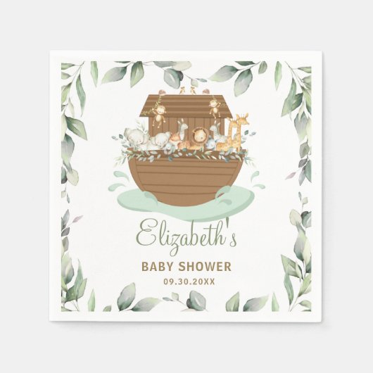 Noah's Ark Greenery Baby Shower Geburtstag Taufe Serviette (Vorderseite)