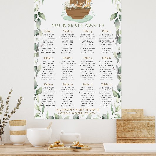 Noah's Ark Greenery Baby Shower Seating Chart Poster (Küche)