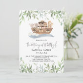 Noah's Ark Greenery Christening & 1. Geburtstag Einladung (Stehend Vorderseite)