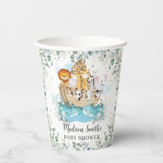 Noah's Ark Greenery Gender Neutral Baby Dusche Pappbecher (Vorderseite)