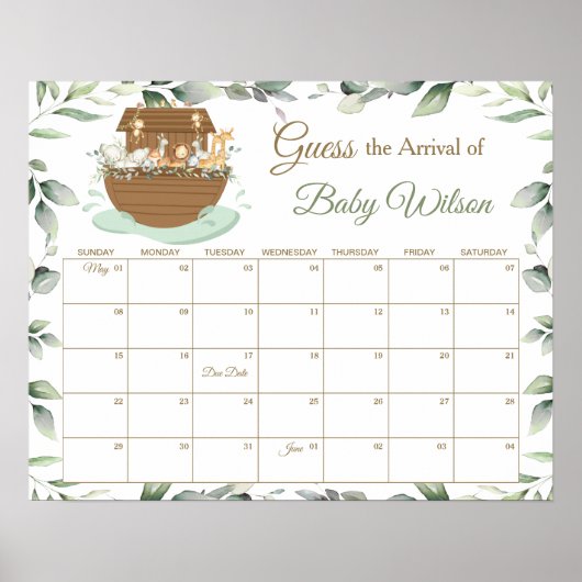 Noah's Ark Greenery rät Baby's Due Date Game Poster (Vorne)