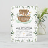 Noahs Ark Greenery-Taufe weiht neutral in Einladung (Stehend Vorderseite)