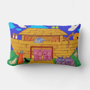 Noah's Ark Illustration Rainbow Funny Elephant Lendenkissen