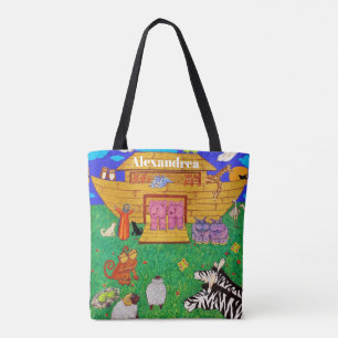 Noah's Ark Illustration Rainbow Funny Elephant Tasche