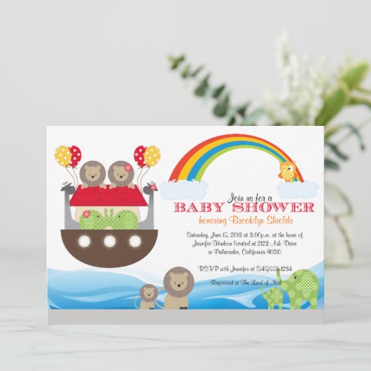 Noah's Ark Invitation - Babydusche Einladung (Stehend Vorderseite)