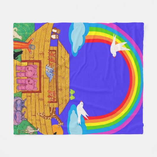 Noah's Ark , Kinderzimmer / Kinder Rainbow Ark Bla Fleecedecke (Vorderseite (Horizontal))