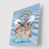 Noahs Ark Kinderzimmer Wall Clock Quadratische Wanduhr (Winkel)