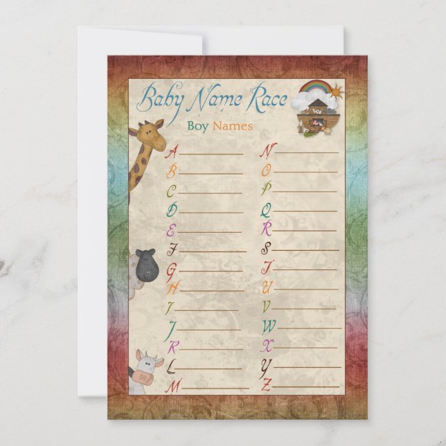 Noah's Ark Name Race Baby Shower Game Cards (Vorderseite)