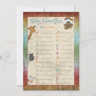 Noah's Ark Name Race Baby Shower Game Cards