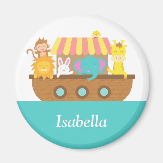 Noahs Ark Niedlicher Tiere auf Booten Kinder Perso Magnet (Vorne)