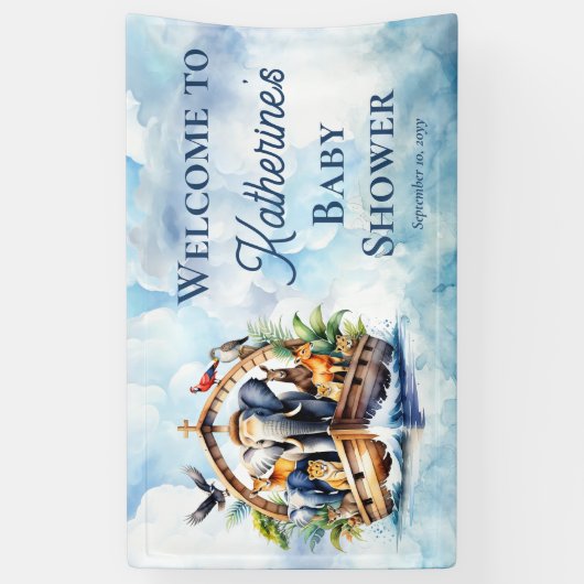 Noah's Ark Niedlicher Tiere Blue Boy Baby Shower Banner (Vertikal)
