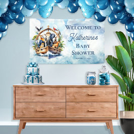 Noah's Ark Niedlicher Tiere Blue Boy Baby Shower Banner
