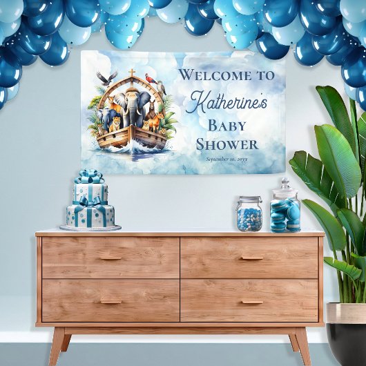 Noah's Ark Niedlicher Tiere Blue Boy Baby Shower Banner