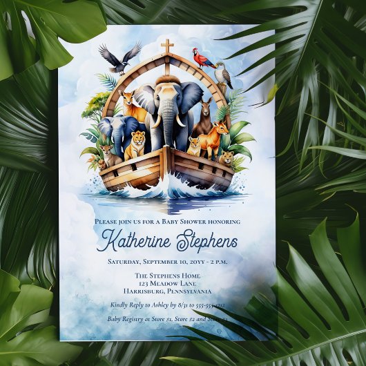 Noah's Ark Niedlicher Tiere Blue Boy Baby Shower Einladung